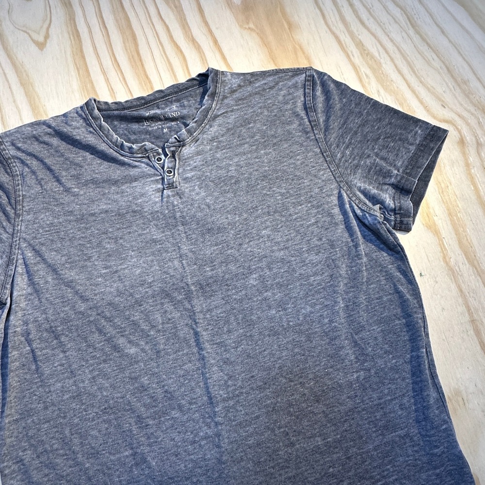 Lucky Brand Mens Medium Blue Venice Burnout Short Sleeve Henley Shirt